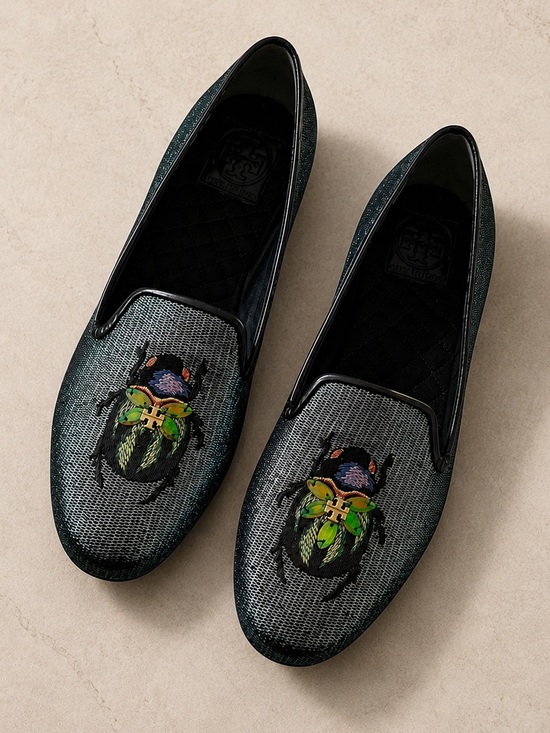 Tory Burch Shoes - TORY BURCH Cailyn Holographic Scarab Beetle Iridescent Embroidered Loafer Flats